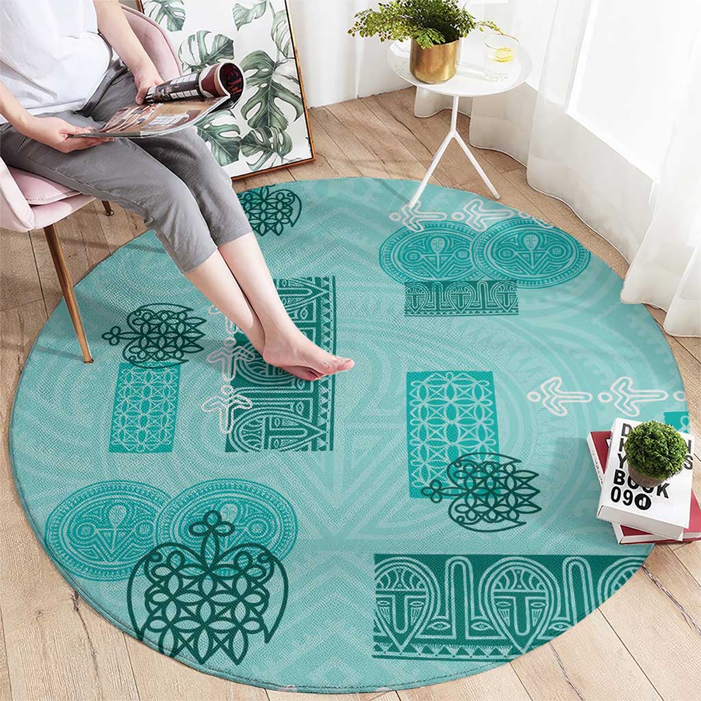 Vintage Lapita Round Carpet Iconic Double Face Pattern Turquoise LT05 - Polynesian Pride