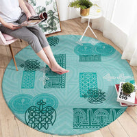 Vintage Lapita Round Carpet Iconic Double Face Pattern Turquoise LT05 - Polynesian Pride