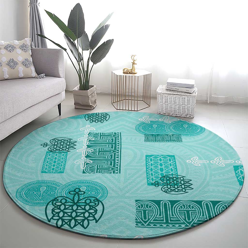 Vintage Lapita Round Carpet Iconic Double Face Pattern Turquoise LT05 - Polynesian Pride