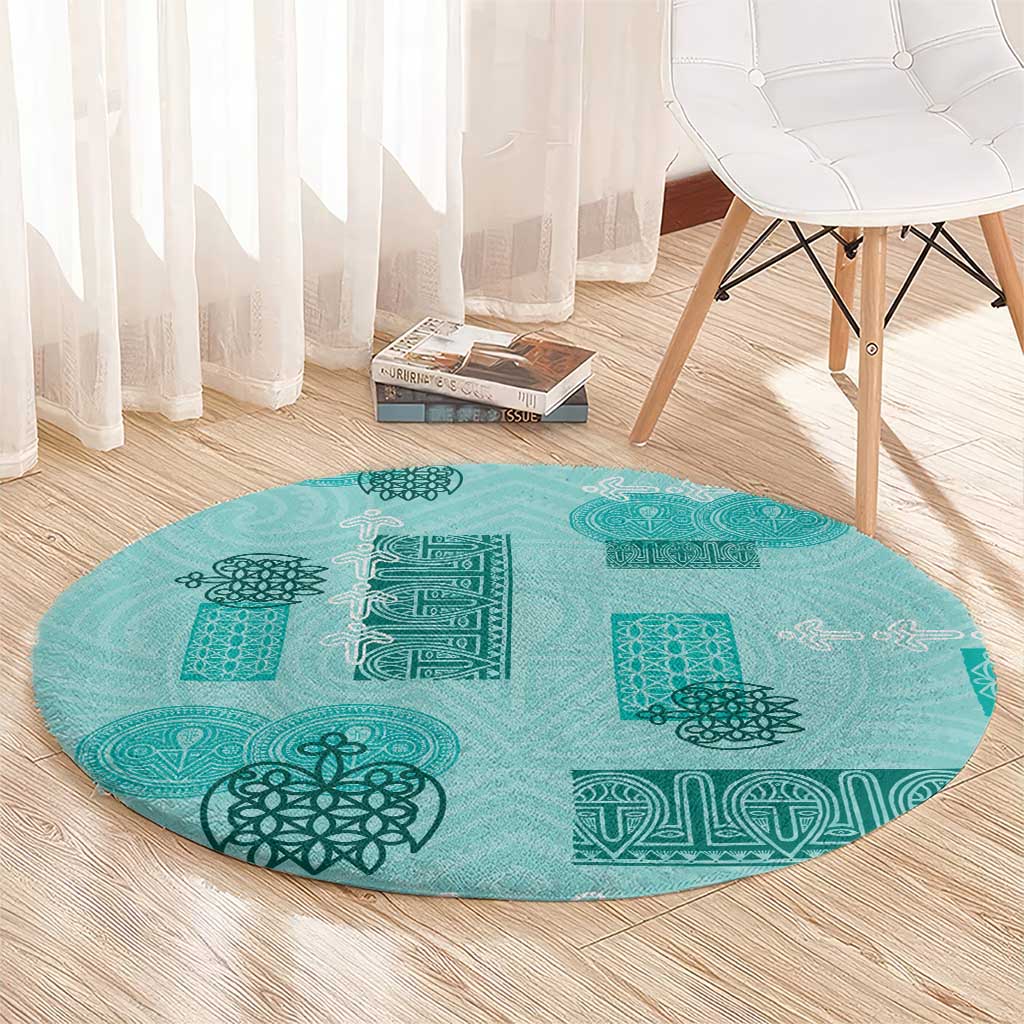 Vintage Lapita Round Carpet Iconic Double Face Pattern Turquoise LT05 - Polynesian Pride