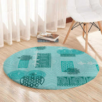 Vintage Lapita Round Carpet Iconic Double Face Pattern Turquoise LT05 - Polynesian Pride