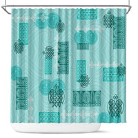 Vintage Lapita Shower Curtain Iconic Double Face Pattern Turquoise LT05 Turquoise - Polynesian Pride