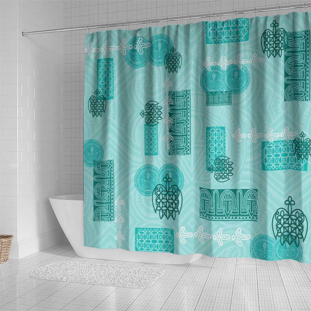 Vintage Lapita Shower Curtain Iconic Double Face Pattern Turquoise LT05 - Polynesian Pride