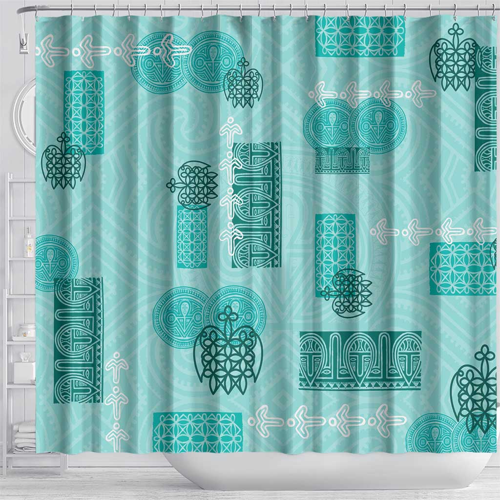 Vintage Lapita Shower Curtain Iconic Double Face Pattern Turquoise LT05 - Polynesian Pride