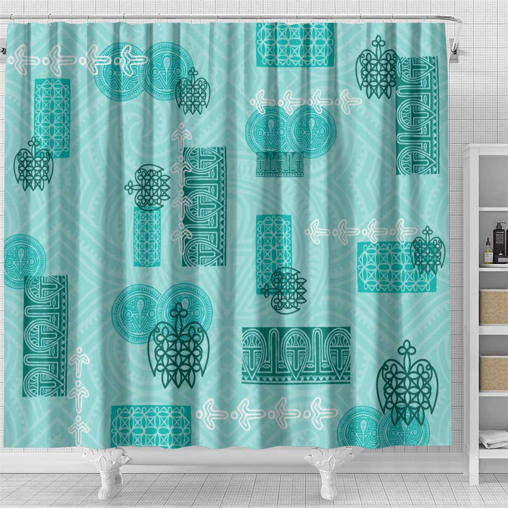 Vintage Lapita Shower Curtain Iconic Double Face Pattern Turquoise LT05 - Polynesian Pride