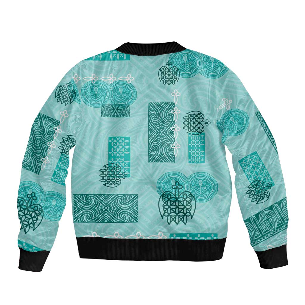 Vintage Lapita Sleeve Zip Bomber Jacket Iconic Double Face Pattern Turquoise LT05 - Polynesian Pride