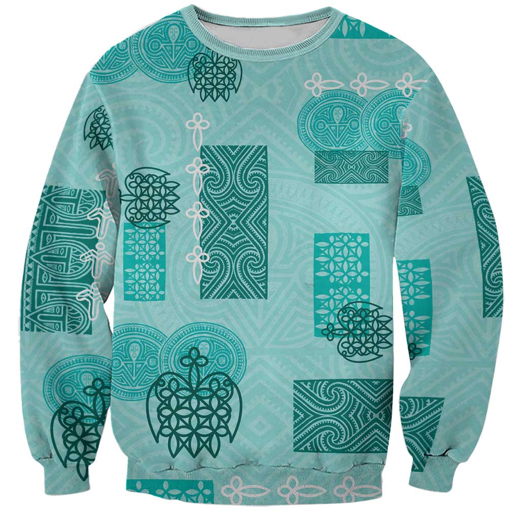 Vintage Lapita Sweatshirt Iconic Double Face Pattern Turquoise LT05 Unisex Turquoise - Polynesian Pride