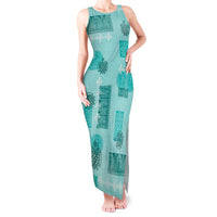 Vintage Lapita Tank Maxi Dress Iconic Double Face Pattern Turquoise LT05 Women Turquoise - Polynesian Pride