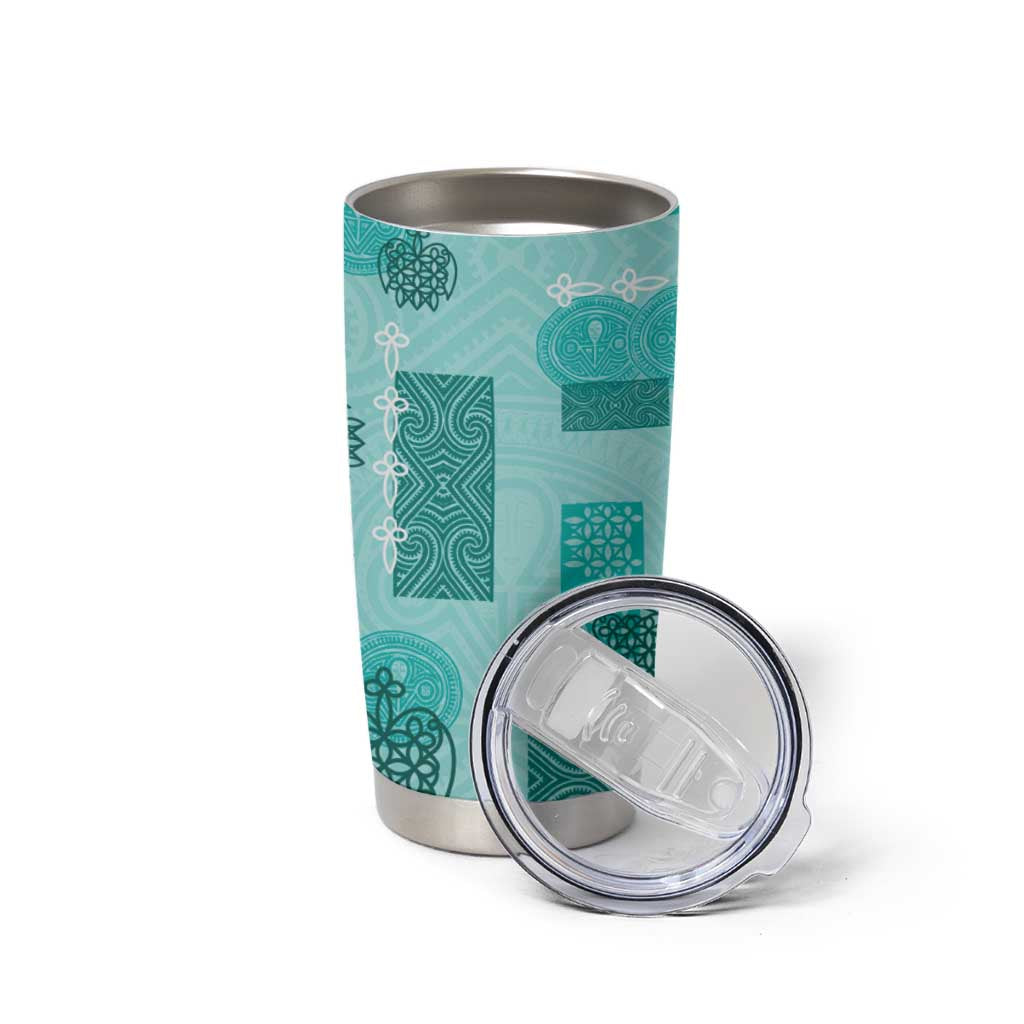 Vintage Lapita Tumbler Cup Iconic Double Face Pattern Turquoise LT05 - Polynesian Pride