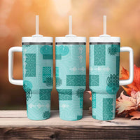 Vintage Lapita Tumbler With Handle Iconic Double Face Pattern Turquoise LT05 - Polynesian Pride