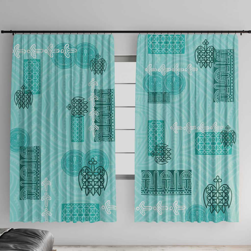 Vintage Lapita Window Curtain Iconic Double Face Pattern Turquoise LT05 With Hooks Turquoise - Polynesian Pride