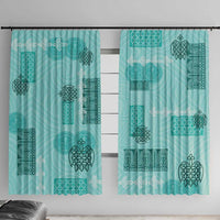 Vintage Lapita Window Curtain Iconic Double Face Pattern Turquoise LT05 With Hooks Turquoise - Polynesian Pride