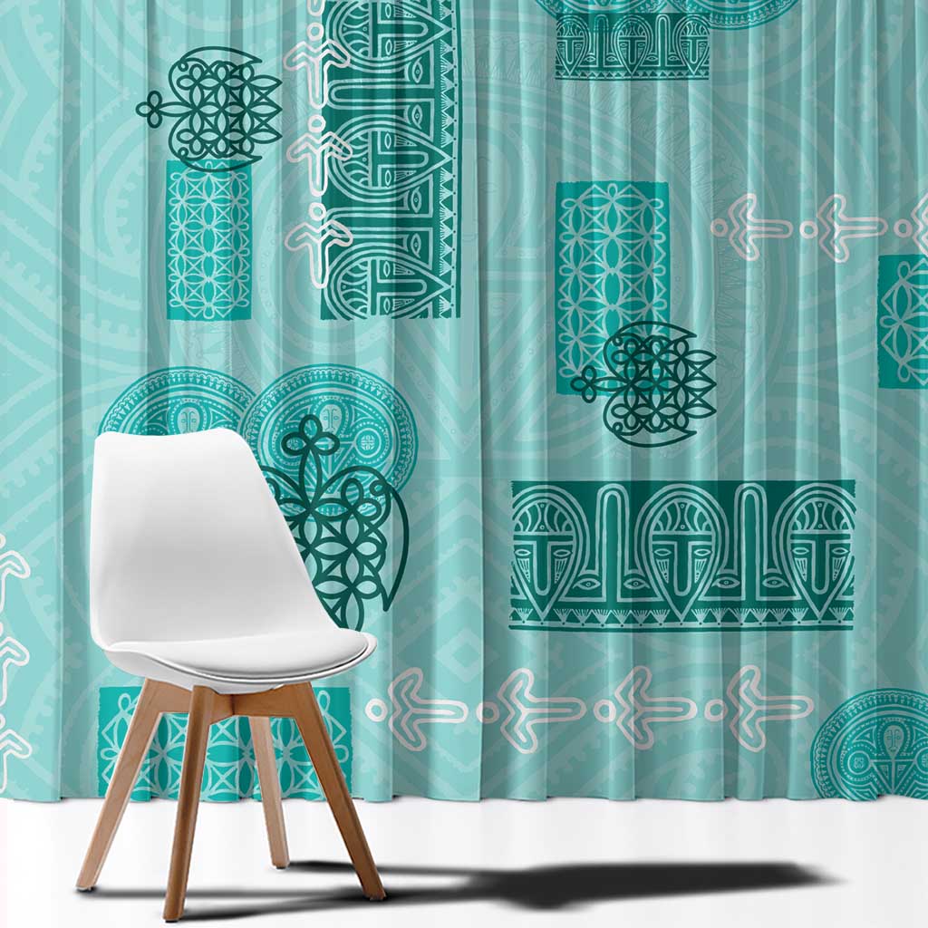 Vintage Lapita Window Curtain Iconic Double Face Pattern Turquoise LT05 - Polynesian Pride