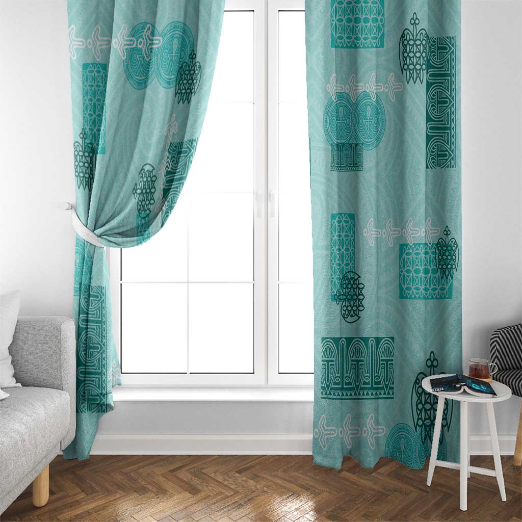 Vintage Lapita Window Curtain Iconic Double Face Pattern Turquoise LT05 - Polynesian Pride