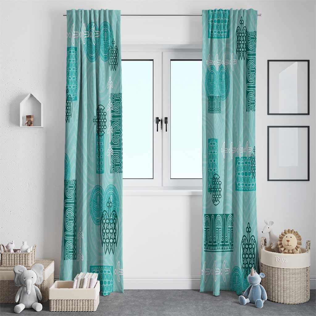 Vintage Lapita Window Curtain Iconic Double Face Pattern Turquoise LT05 - Polynesian Pride