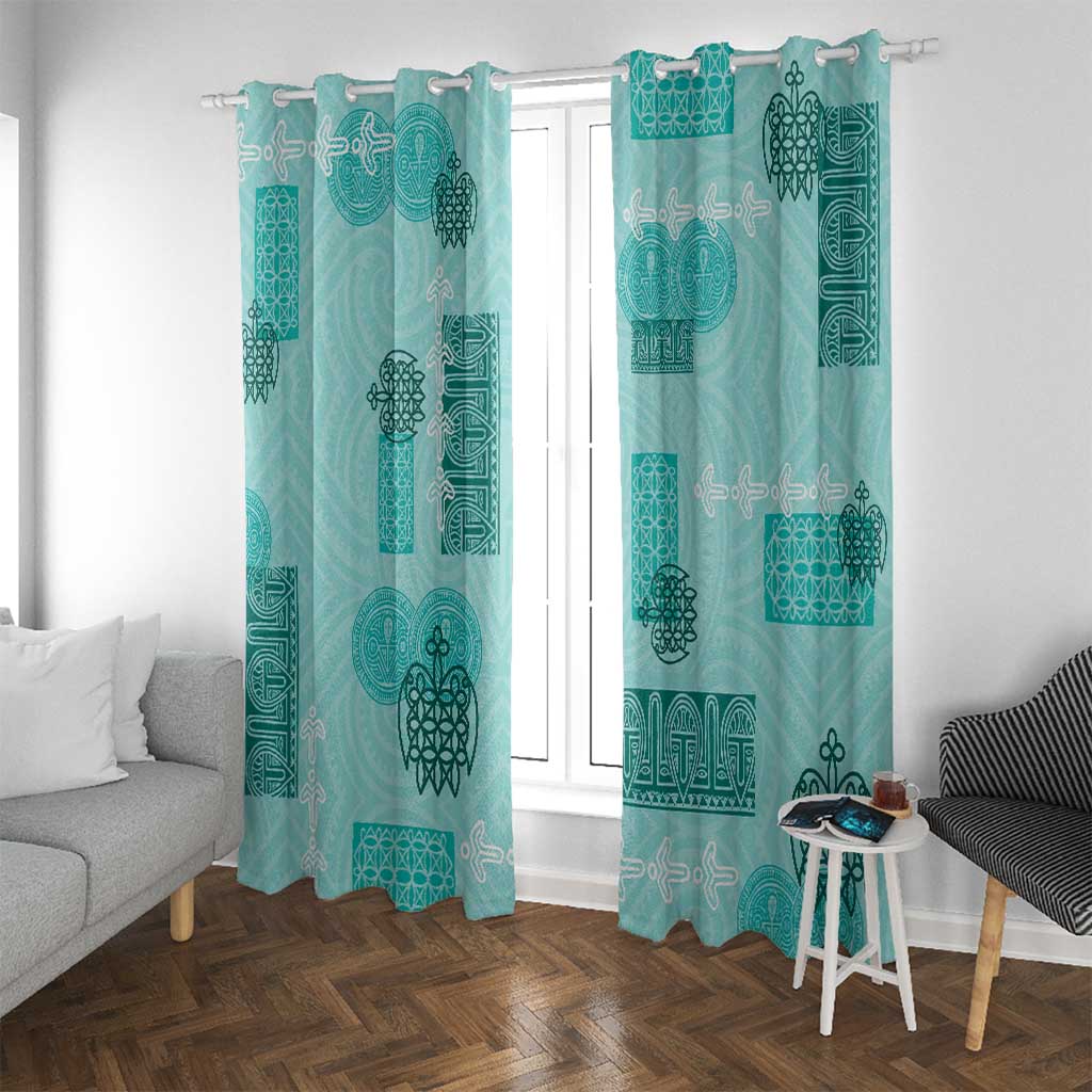 Vintage Lapita Window Curtain Iconic Double Face Pattern Turquoise LT05 With Grommets Turquoise - Polynesian Pride