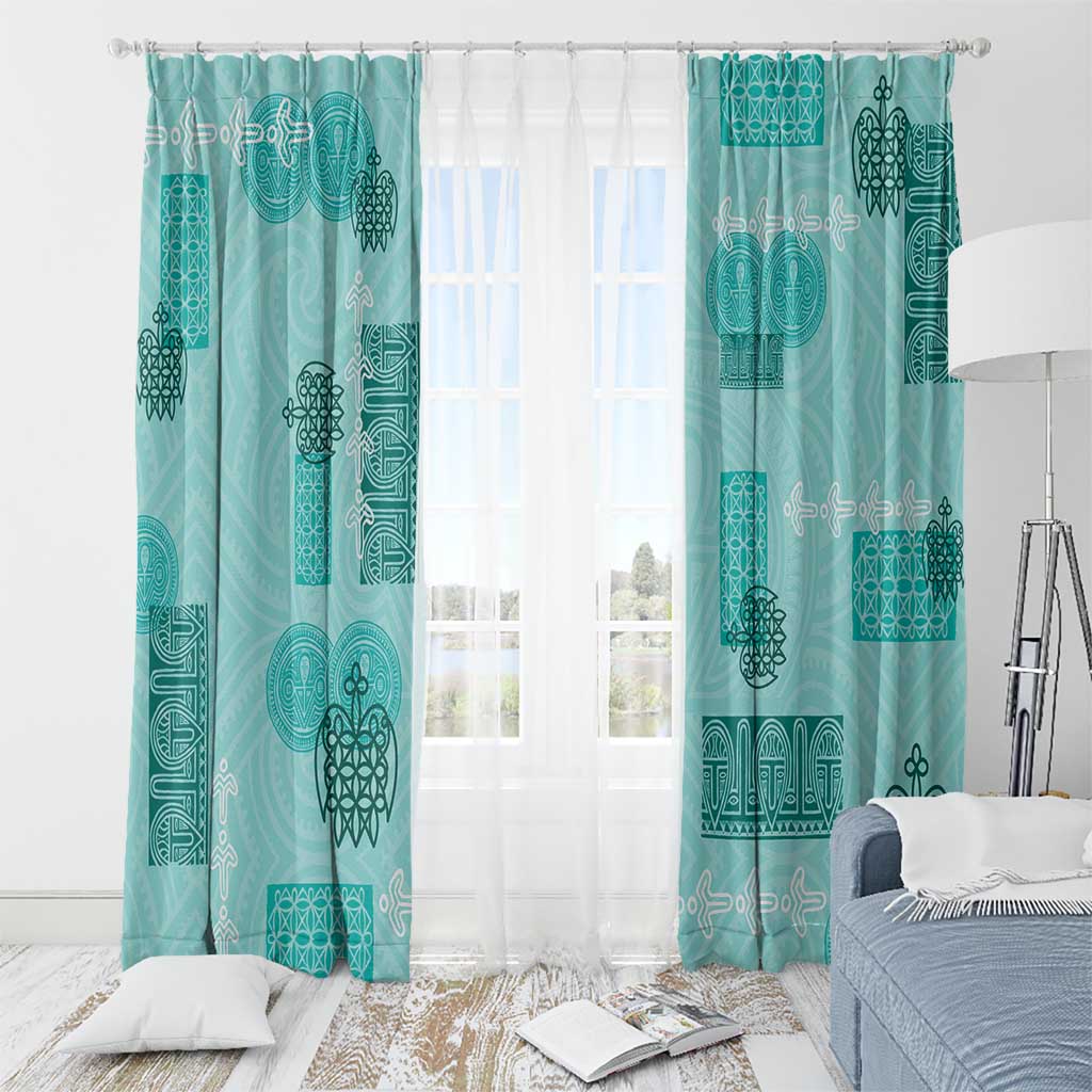 Vintage Lapita Window Curtain Iconic Double Face Pattern Turquoise LT05 - Polynesian Pride
