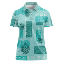 Vintage Lapita Women Polo Shirt Iconic Double Face Pattern Turquoise LT05 Female Turquoise - Polynesian Pride