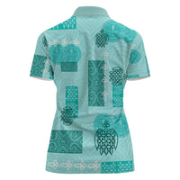 Vintage Lapita Women Polo Shirt Iconic Double Face Pattern Turquoise LT05 - Polynesian Pride