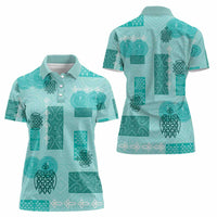 Vintage Lapita Women Polo Shirt Iconic Double Face Pattern Turquoise LT05 - Polynesian Pride