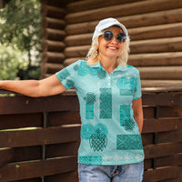 Vintage Lapita Women Polo Shirt Iconic Double Face Pattern Turquoise LT05 - Polynesian Pride