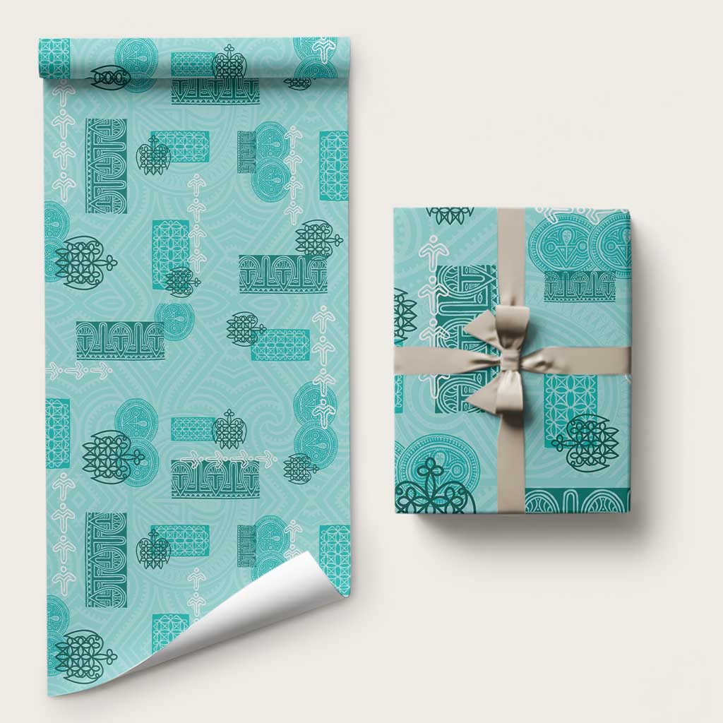Vintage Lapita Wrapping Paper Iconic Double Face Pattern Turquoise LT05 58" × 23" Turquoise - Polynesian Pride