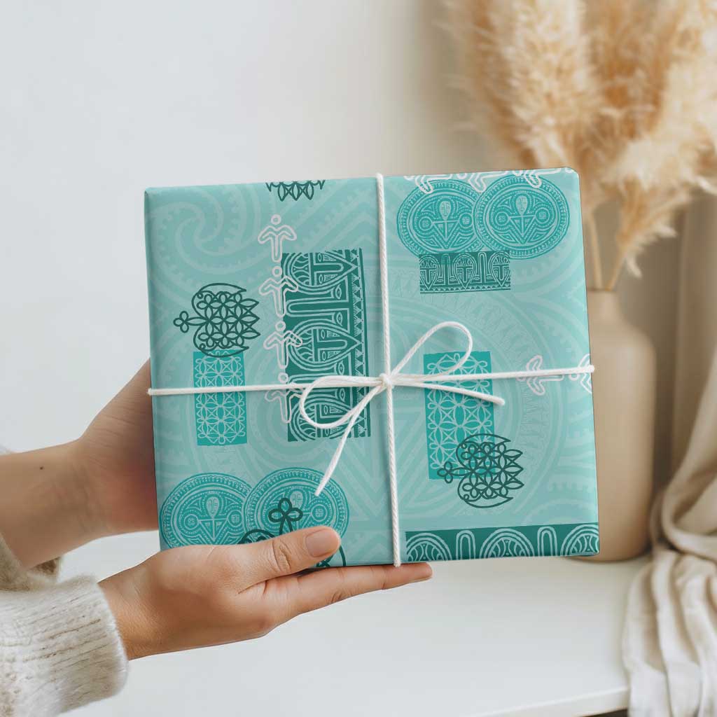 Vintage Lapita Wrapping Paper Iconic Double Face Pattern Turquoise LT05 - Polynesian Pride