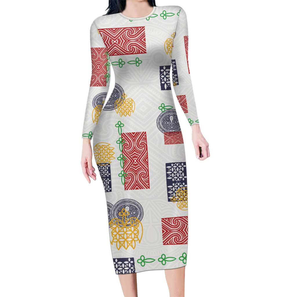 Vintage Lapita Long Sleeve Bodycon Dress Iconic Double Face Pattern LT05 Long Dress Colorful - Polynesian Pride
