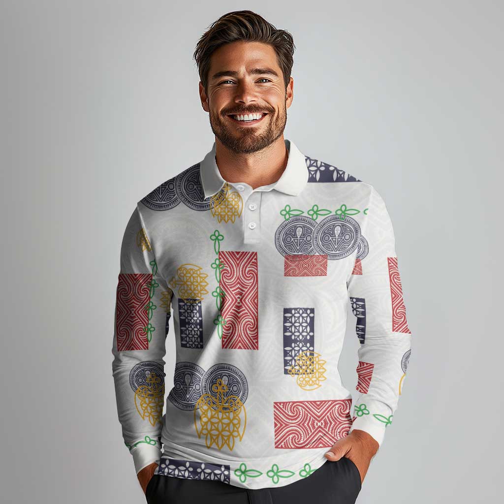 Vintage Lapita Long Sleeve Polo Shirt Iconic Double Face Pattern LT05 - Polynesian Pride