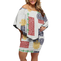 Vintage Lapita Off Shoulder Short Dress Iconic Double Face Pattern LT05 Women Colorful - Polynesian Pride