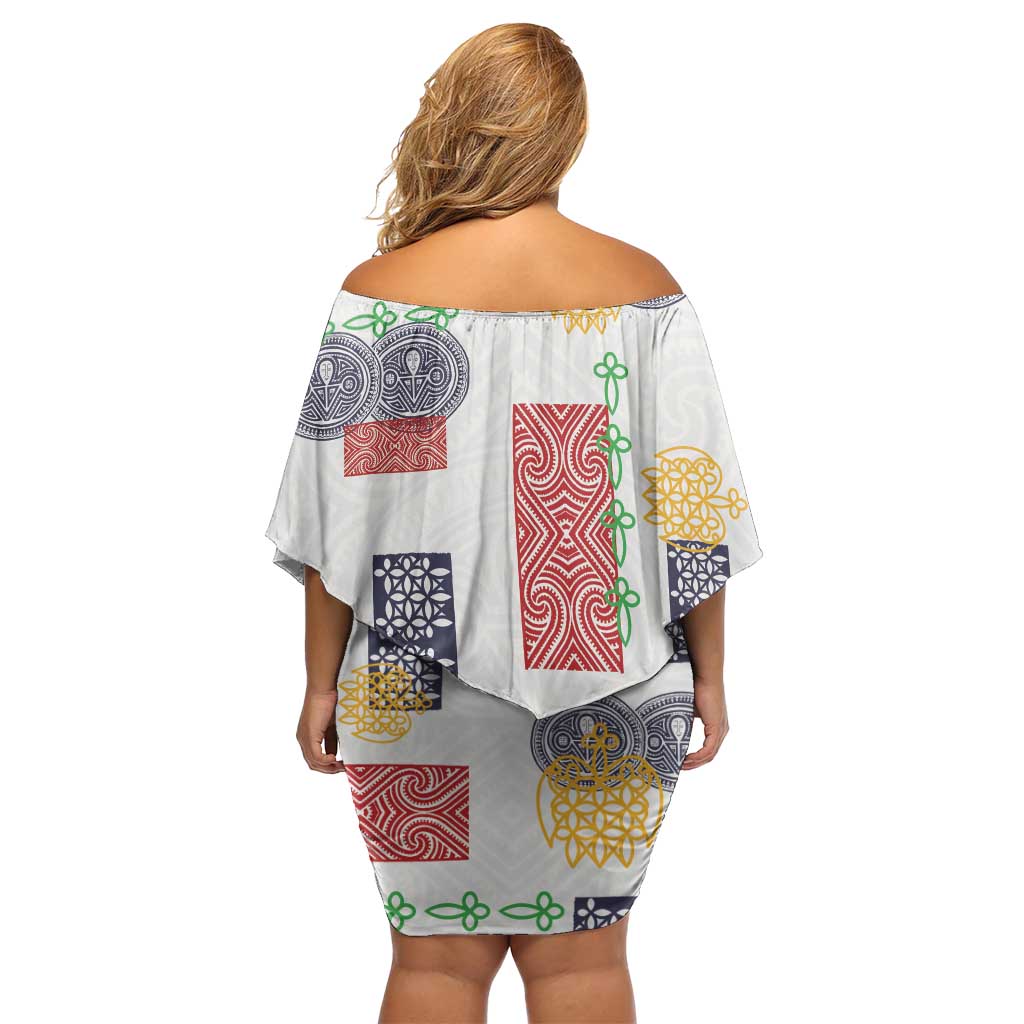 Vintage Lapita Off Shoulder Short Dress Iconic Double Face Pattern LT05 - Polynesian Pride