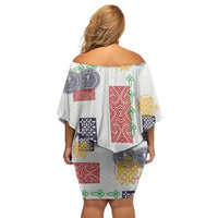 Vintage Lapita Off Shoulder Short Dress Iconic Double Face Pattern LT05 - Polynesian Pride