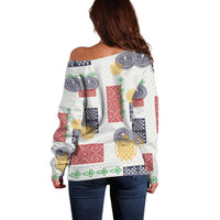 Vintage Lapita Off Shoulder Sweater Iconic Double Face Pattern LT05 - Polynesian Pride