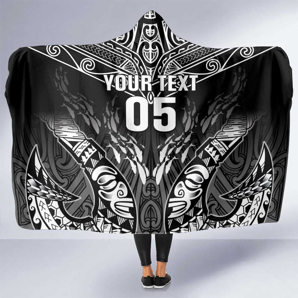 Custom New Zealand Fishing Hooded Blanket Aotearoa Maori Koru LT05 One Size Black - Polynesian Pride