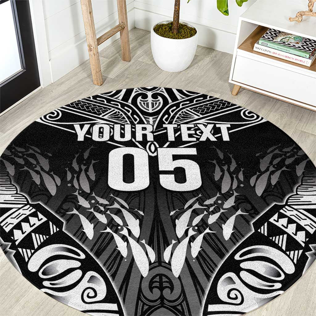 Custom New Zealand Fishing Round Carpet Aotearoa Maori Koru LT05 Black - Polynesian Pride