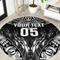 Custom New Zealand Fishing Round Carpet Aotearoa Maori Koru LT05 Black - Polynesian Pride