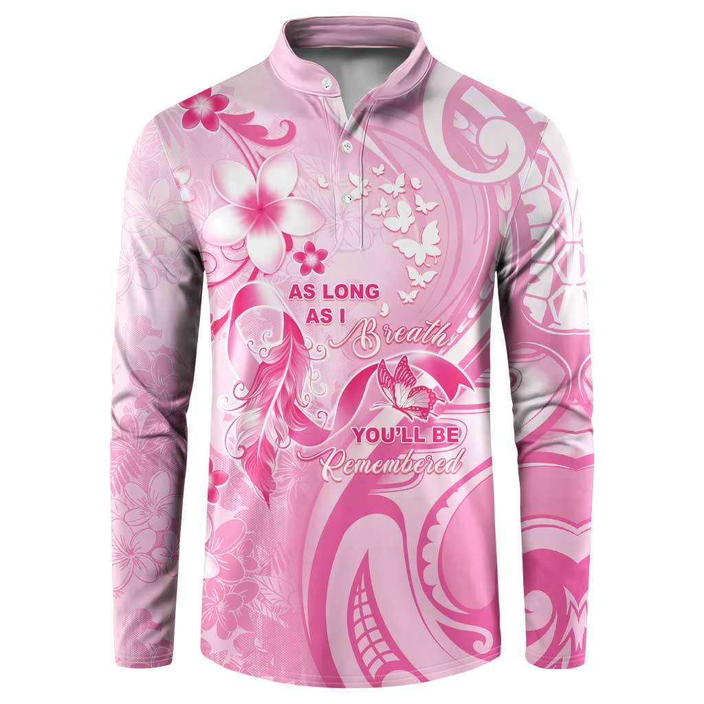 Personalised Memorial Pink Breast Cancer Awareness Button Sweatshirt Plumeria Floral Tribal Pattern LT05 Pink - Polynesian Pride