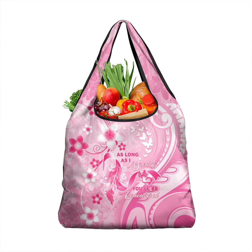 Memorial Pink Breast Cancer Awareness Grocery Bag Plumeria Floral Tribal Pattern LT05 1-pack One Size Pink - Polynesian Pride