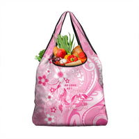 Memorial Pink Breast Cancer Awareness Grocery Bag Plumeria Floral Tribal Pattern LT05 1-pack One Size Pink - Polynesian Pride