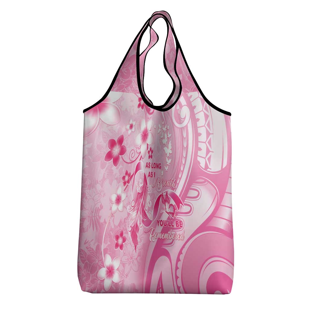 Memorial Pink Breast Cancer Awareness Grocery Bag Plumeria Floral Tribal Pattern LT05 - Polynesian Pride