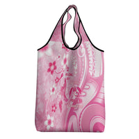 Memorial Pink Breast Cancer Awareness Grocery Bag Plumeria Floral Tribal Pattern LT05 - Polynesian Pride