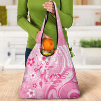 Memorial Pink Breast Cancer Awareness Grocery Bag Plumeria Floral Tribal Pattern LT05 - Polynesian Pride