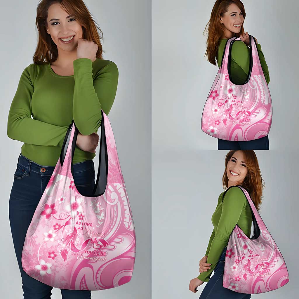 Memorial Pink Breast Cancer Awareness Grocery Bag Plumeria Floral Tribal Pattern LT05 - Polynesian Pride