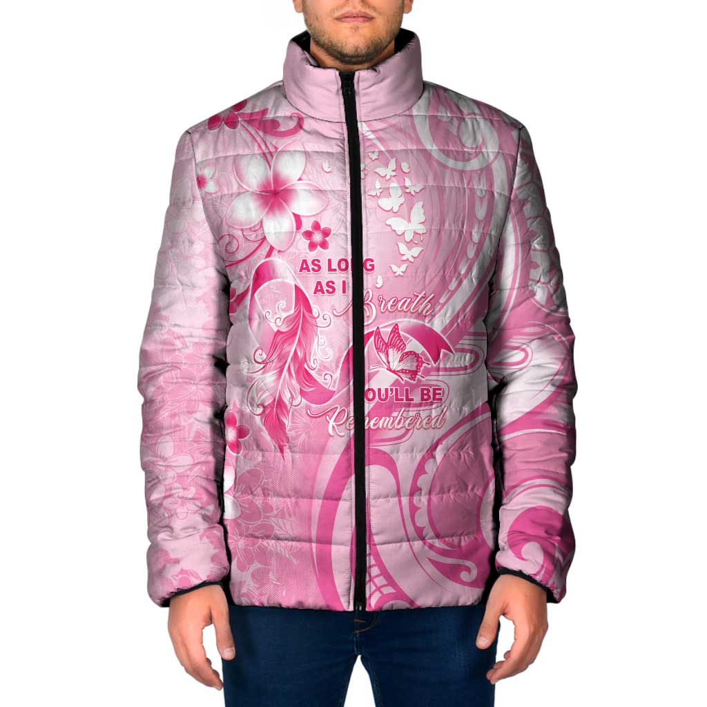 Personalised Memorial Pink Breast Cancer Awareness Padded Jacket Plumeria Floral Tribal Pattern LT05 Men Pink - Polynesian Pride
