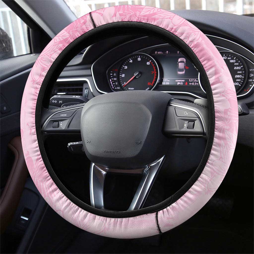 Memorial Pink Breast Cancer Awareness Steering Wheel Cover Plumeria Floral Tribal Pattern LT05 - Polynesian Pride