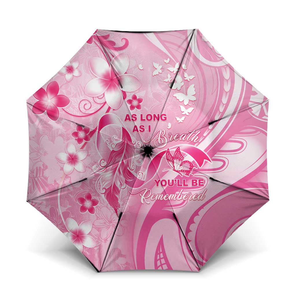Memorial Pink Breast Cancer Awareness Umbrella Plumeria Floral Tribal Pattern LT05 One Size Folded 11.42 inch Opened Diameter 37.4 inch Pink - Polynesian Pride