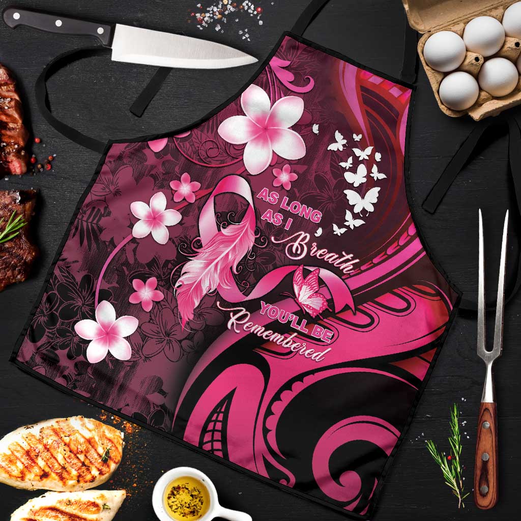 Memorial Breast Cancer Awareness Apron Plumeria Floral Tribal Pattern LT05 Black - Polynesian Pride