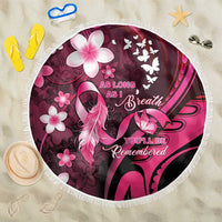 Memorial Breast Cancer Awareness Beach Blanket Plumeria Floral Tribal Pattern LT05 One Size 150cm Black - Polynesian Pride