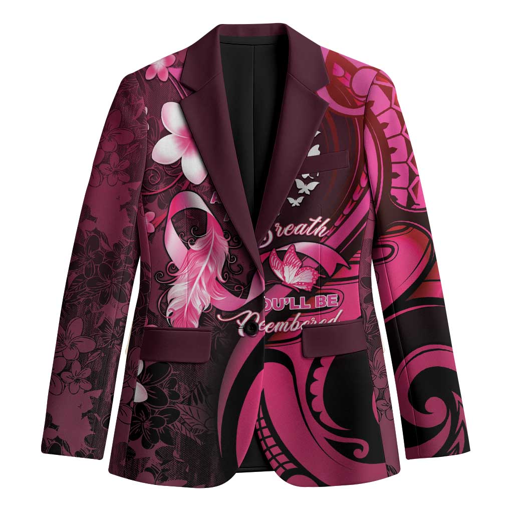 Personalised Memorial Breast Cancer Awareness Blazer Plumeria Floral Tribal Pattern LT05 Unisex Black - Polynesian Pride