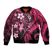 Personalised Memorial Breast Cancer Awareness Bomber Jacket Plumeria Floral Tribal Pattern LT05 Unisex Black - Polynesian Pride